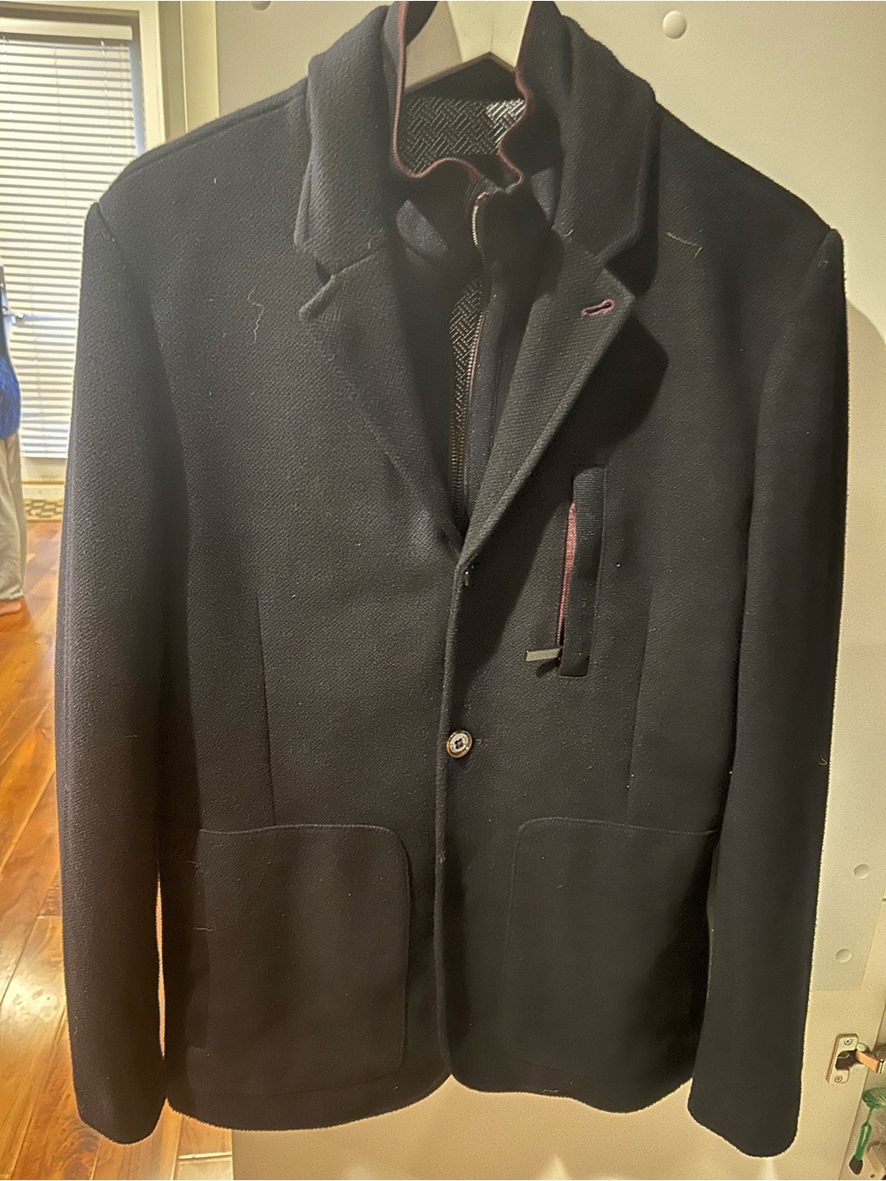 Ted Baker Black Jacket with Contrasting White Stitch Pattern size 2 true to size